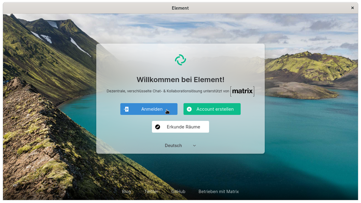 Markierter Anmeldebutton im Element Matrixclient