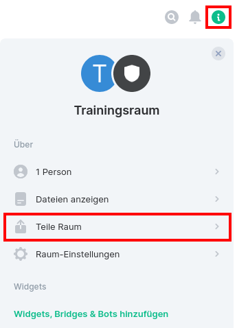 Teilensymbol in der Chatansicht des Raums makiert