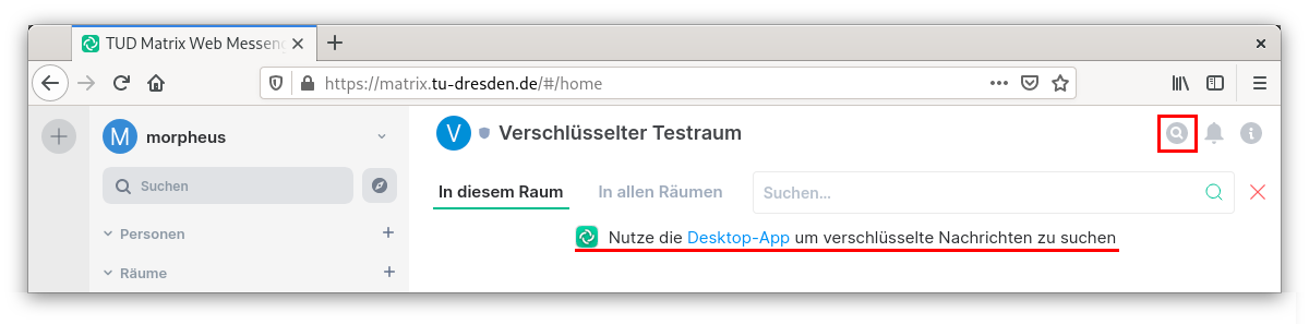 Darstellung der Position des Funktionsbutton für die Suche